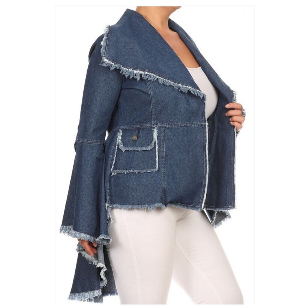 SOLD OUT Hi Low Peplum Denim Blazer Jacket Top - Picture 3 of 5